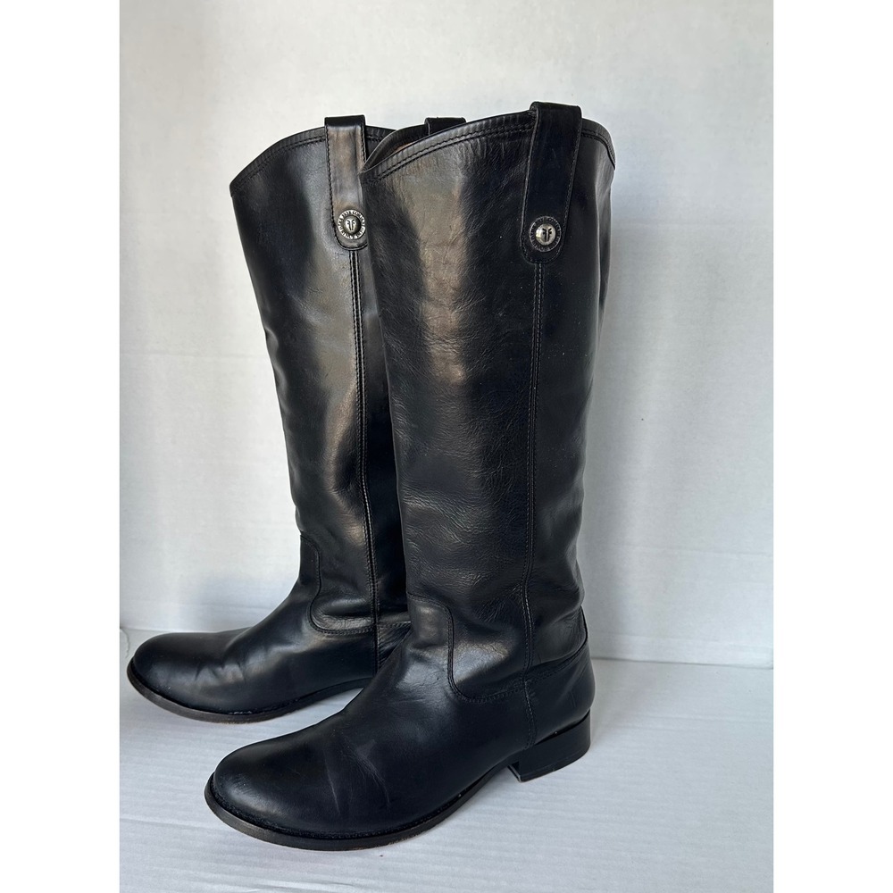 Frye Melissa Button Black Leather Tall Riding Boots Extended Calf 8.5B 3477167